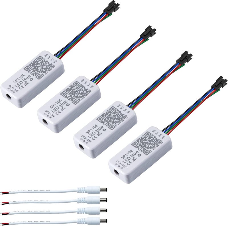RECRE-TECH Sp110 Led Hue Ws2812b Controller, 4-Pack Sp110e LED Bluetooth Ws2811 Controller 5-24V, iOS/Android App Wireless Remote Control for WS2812 SK6812 SK6812RGBW RGB Strip Lights - Image 1